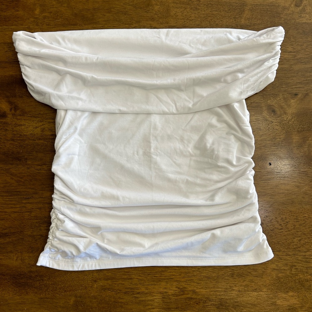 Abercrombie & Fitch Modal-Blend White Off-Shoulder Ruched Top Size L - Picture 4 of 9